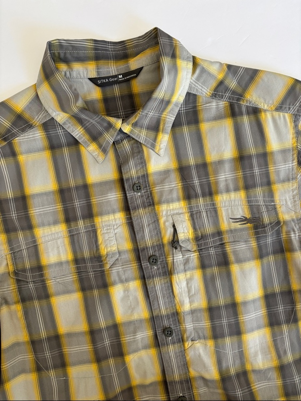 Sitka Globetrotter Shirt Outdoors Hiking Hunting Yellow Gray‎ Plaid Mens Medium